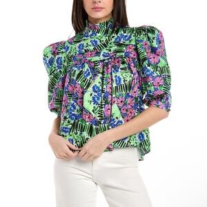 Hunter Bell Green and Pink Floral Blouse
